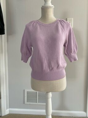 Ann Taylor Lilac Puff-Sleeve Crewneck Sweater
